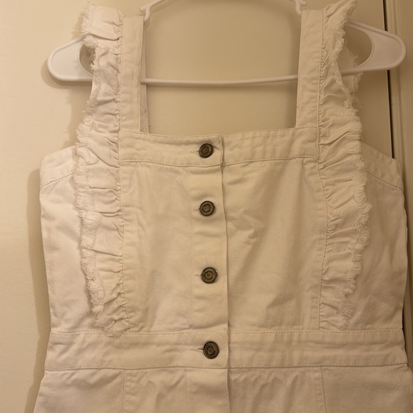 Elan Dresses Denim Ruffle Button Front Jumper Dress Sz M | white NWT - Picture 5 of 6